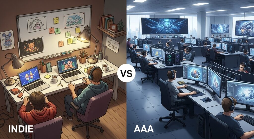 Indie vs AAA game development spaces.