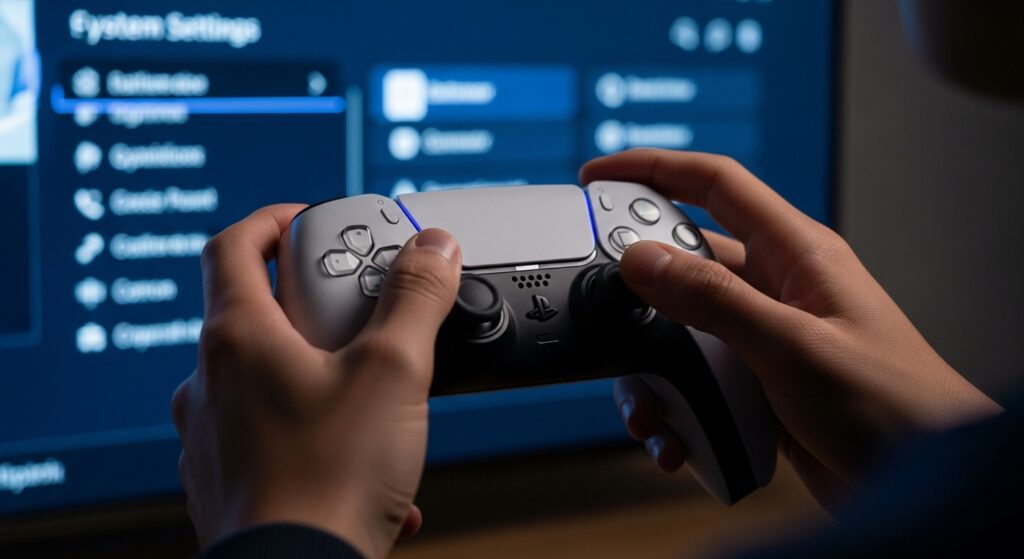User adjusting PS5 controller settings in console menu.
