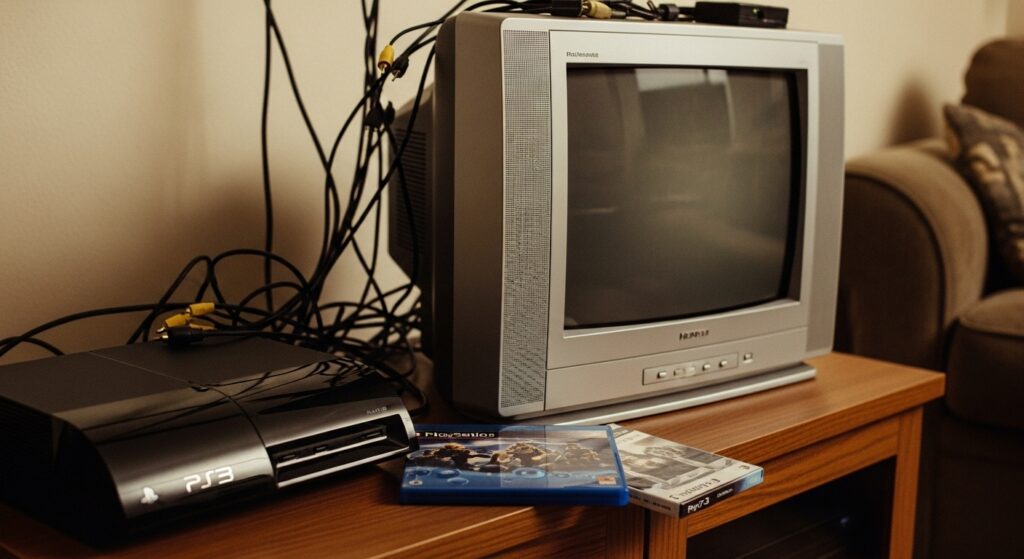 PlayStation 3 displayed beside early HD televisions in 2006