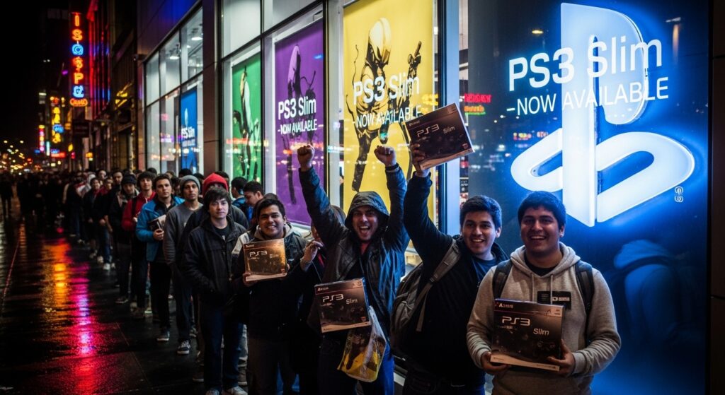 Crowds lining up for PS3 Slim launch at electronics stores