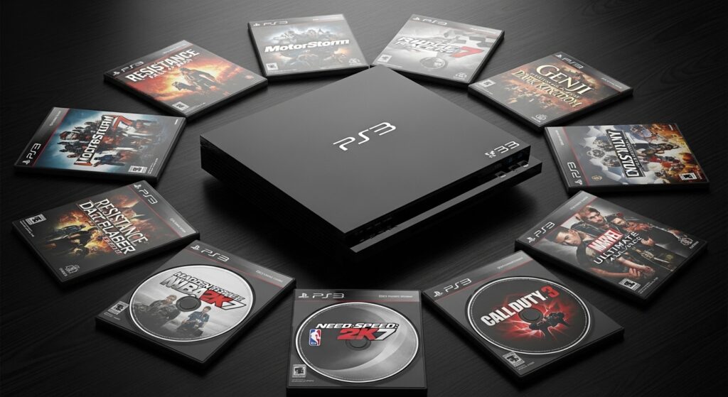 PS3 launch titles arranged around the original console